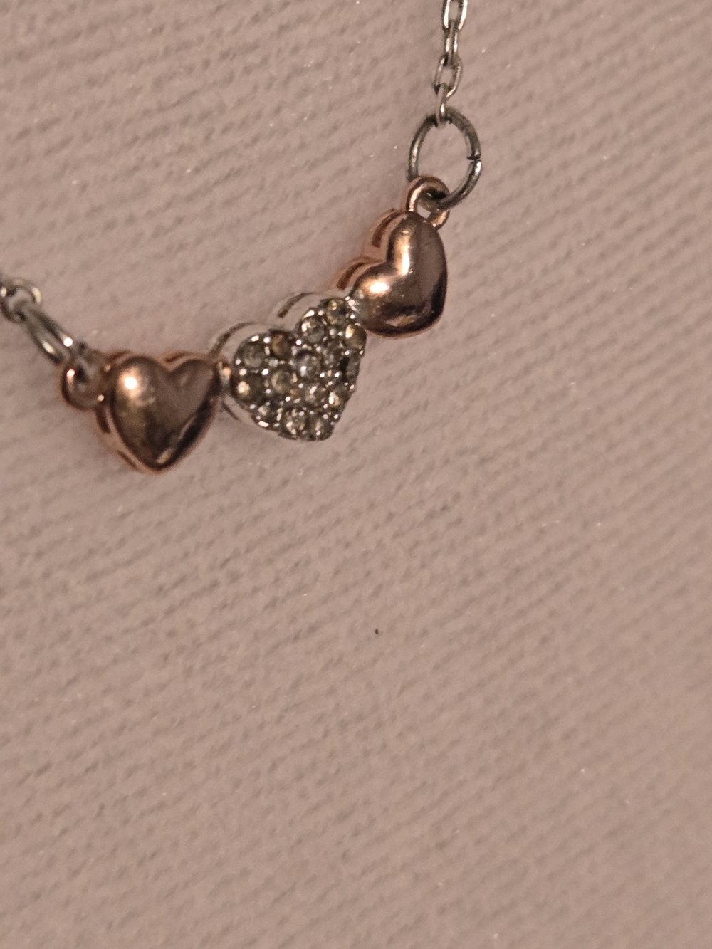 Heart Link Necklace with Crystal Center - Rose Gold & Silver